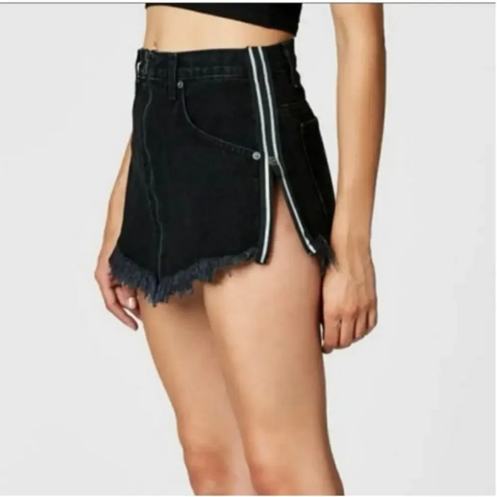 Carmar Black Denim Mini Skirt Distress Goth Preppy Women Y2k‎ Streetwear Skirt